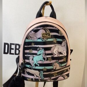 Betsey Johnson Pink and Black Unicorn Kids Backpack